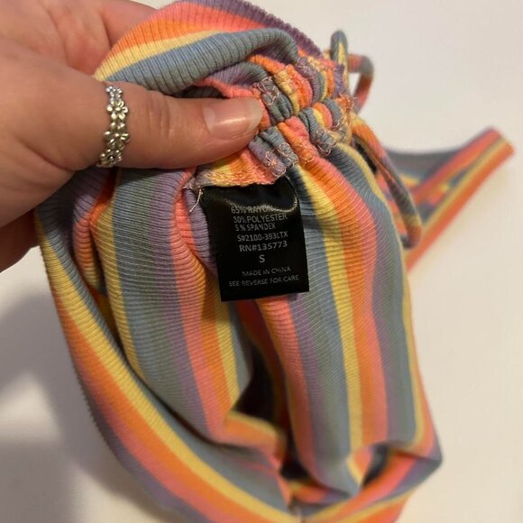 Vici tank top Pastel Rainbow Stripes Retro Rainbow Tie Sides 90s Style Y2K - Picture 4 of 6